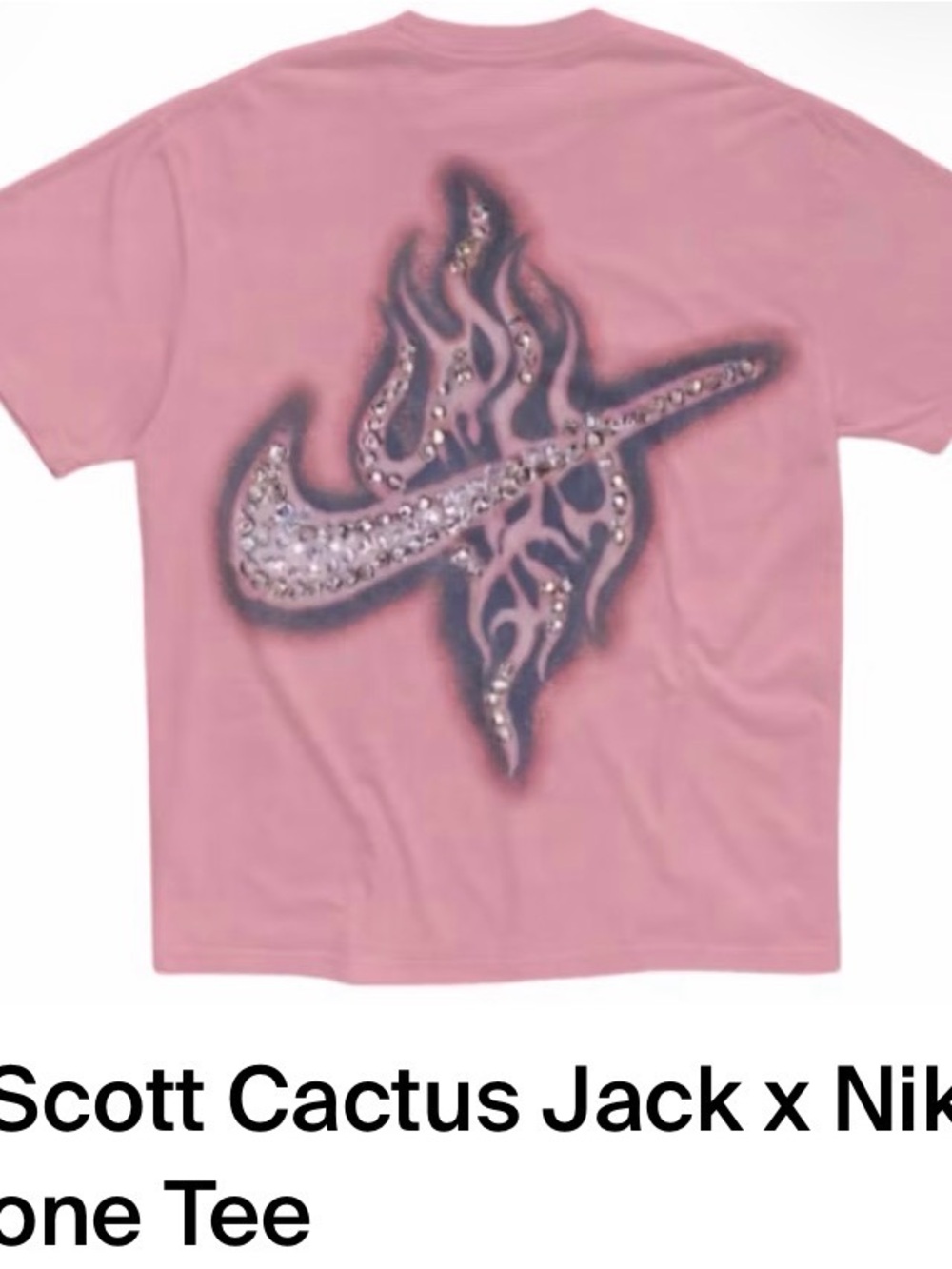 Travis Scott Pink Graphic Tee with Rhinestone Swoosh